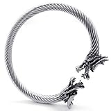 KONOV Mens Stainless Steel Bracelet, Biker Gothic Dragon Cuff Bangle, Silver