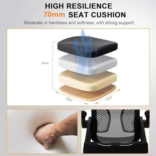 Durrafy Ergonomic Office Chair, Desk Chair with 90° Flip-up Armrests, Lumbar Support & Height Adjustable, Breathable Swivel Computer Chair with Tilt Function, Mid-Back Mesh Chair For Home/Office