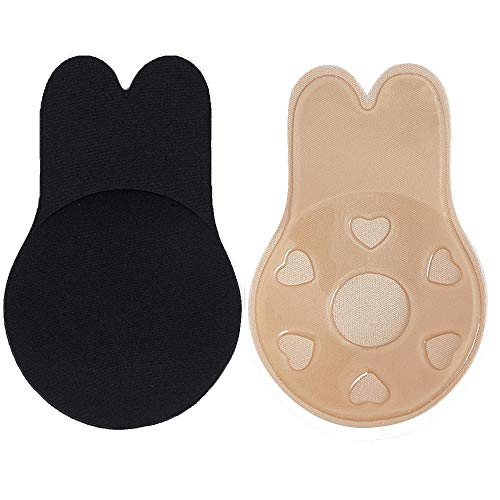 Cherislpy 2/4 Pairs Women Invisible Brassy for Backless Dress Sticky Bras Tape Breast Lifting Bra Tape Silicone Invisible Nipple (Beige&Black, Medium)