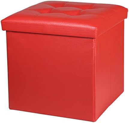 NISUNS OT02 Lether Folding Storage Ottoman Cube Foot Rest Stool Seat.15"x15"x15" (Red)