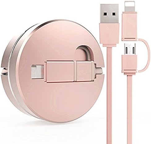Retractable USB Cable, Cutelook 2in1 Lightning + Micro USB Sync &amp; Charge 1M Retractable Quick Charging Data High Speed Adapter Cable for Android iph (Rose Gold)