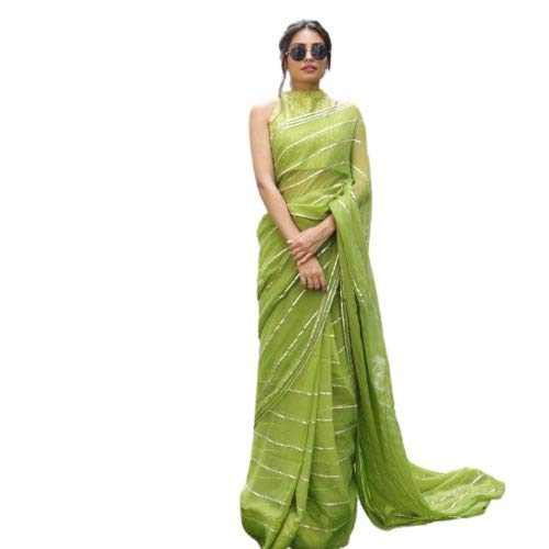 Silver Fab Woven Handloom VICHITRA WITH GOTA PATTI WORK Saree with Designer blouse