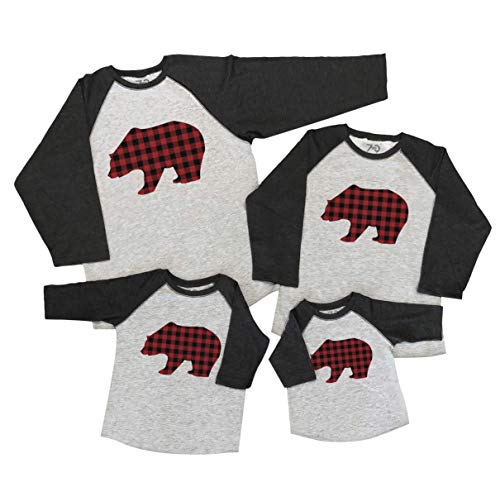 7 ate 9 Apparel Matching Family Christmas Shirts - Plaid Bear Grey Shirt