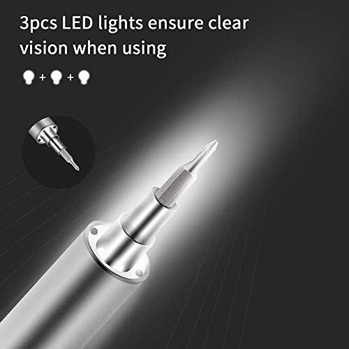 Portable Electric Screwdriver Lithium Alloy Body USB Charging, 56 Precision Drill Bits and 3 LED Lights Cordless Screwdriver Automatic, Manual Two Modes can Be Used For Smart Phone, RC Drone, Computer