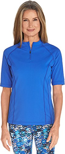 Coolibar UPF 50+ Women's Short Sleeve Freestyle Rash Guard - Sun Protective (Medium- Baja Blue)