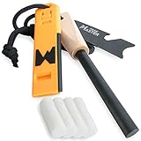 PEAK MASTER Bushcraft Magnesium Fire Steel Kit | 12,000-20,000 Strikes | Natural Wood Handle for Ultimate Grip