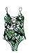 Sondiborn Swimwear Women's One Piece Criss Cross Front Swimsuit Solid Color Floral Print Monokini (L, Print in Green)