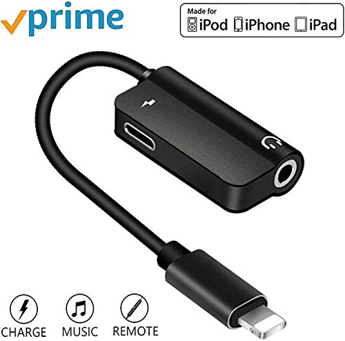 Adapter for iPhone X to 3.5 mm Headphone Jack Charger Adapter, 2 in 1 Earphone Audio Jack Cable Support for iPhone 7/7Plus/8/8Plus/11/X/XS/XR/XSMAX Dongle Accessory Connector Compatible All iOS Syste