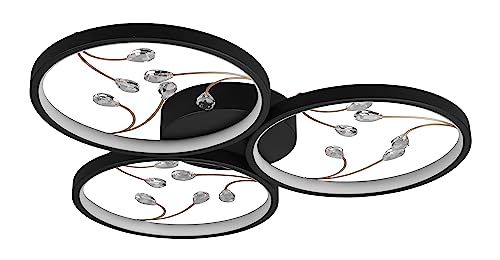 Trio Leuchten LED Deckenleuchte Groovy 642110332, Metall Schwarz matt, Kristallglas, inkl. 30 Watt LED, Switch Dimmer
