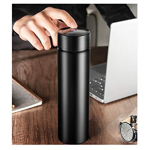 YHKJ 500ml Water Bottle，Travel Mugs, Stainless Steel Insulated Water Bottle,Touch Interactive,Temperature (Black)