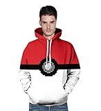 Hmamliel Men's Pokemon elves ball loose hooded casual printing fleece