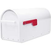 Architectural Mailboxes Sequoia Post Mount Mailbox, White, Large | Galvanized steel build for outside with rust-resistant powder-coat finish and a magnetic door closure. USPS approved.