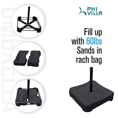 PHI VILLA 15ft Large Patio Umbrella with Solar Lights, DoubleSided