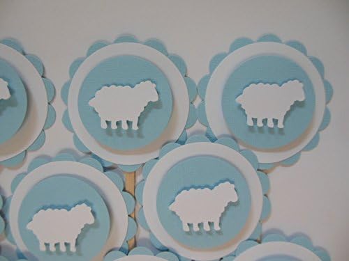 Lamb Cupcake Toppers - Blue and White - Set of 12
