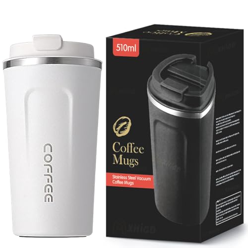 MXHIGO 2Pcs Termo Taza para Cafe de 510ml/18oz de Acero Inoxidable 304 con Tapa, Vaso Térmico de Café Frío y Caliente, Hermética Cero Derrames, Botella de Agua para Hogar, Oficina, Coche y Deportiva