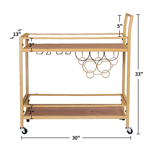 Bar Cart Gold, Rolling Bar Cart with Wine Rack and Glass Bottle Holder