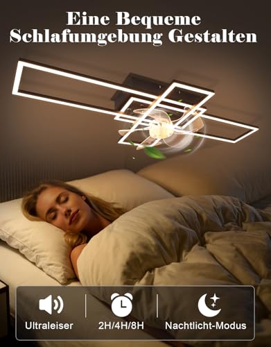 Homefire Lámpara de techo moderna con ventilador de 94cm - Ventilador de techo con luz, 6 velocidades, LED, regulable, con mando a distancia y temporizador para salón, comedor y dormitorio