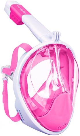 Snorkel Mask - 180° GoPro Compatible Full Face Panoramic Design, EasyBreath with Breathing Chamber & Longer Snorkeling Tube, Adjustable Straps with Anti-fog&Anti-leak Design for Adults & Kids(Pink/L)