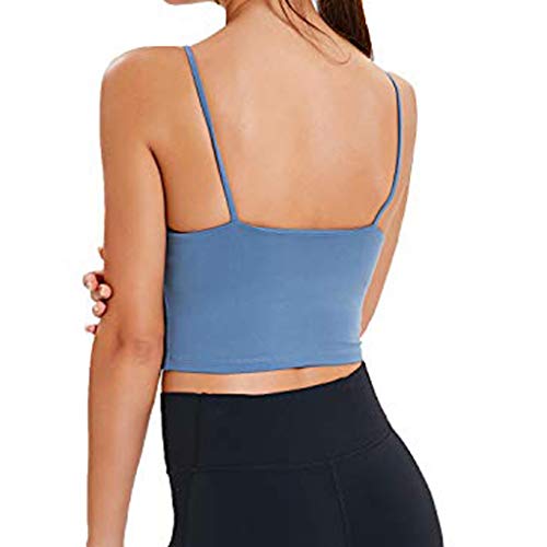 ThsiJJ Women Solid Crop Camisole Yoga Tank Tops Padded Sports Bra Summer Sleeveless Vest Workout Running Undershirts Blue