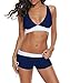 Century Star Two Piece Swimwear Athletic Push up Criss Cross Halter Bikini with Boyshort Swimsuits for Women Navy Blue L(US 8-10)