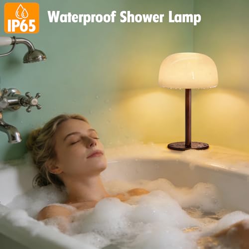 Tobeape 10000mAh Table Lamp Rechargeable, IP65 Waterproof Shower Lamp for Bathroom, Bedside Lamp with 3 Color Temps, Portable Cordless Touch Lamp Dimming for Bedroom Restaurant Patio Garden Outdoor