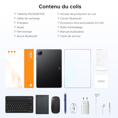 P10 Tablet 10 Inch Android, Android 16 Tablets with Gemini AI, 48GB RAM+128GB ROM, 7000mAh, Unisoc T310 Quad-Core, 90Hz, 8MP+5MP, WiFi 5, Dual Speakers, Face ID, Tablet with Keyboard, Pencil, Black