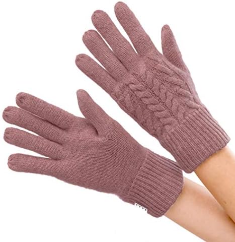 ELLE Fluffy Skin-friendly 100% Cashmere Cable Pattern Solid Pattern Women’s Knit Gloves with Case