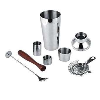 Okayji Stainless Steel Barware Cocktail Shaker with Strainer Muddler Mixing Spoon Kit Bar Tool, 6 - Pieces