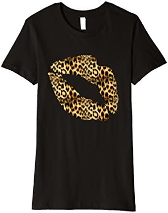 Womens Leopard Print Lips T-Shirt Medium Black