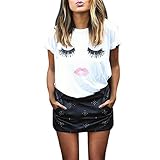 Tops para mujer GilBerry Chicas Impresión de pestañas Manga corta Blusa Camiseta (M, Blanco)