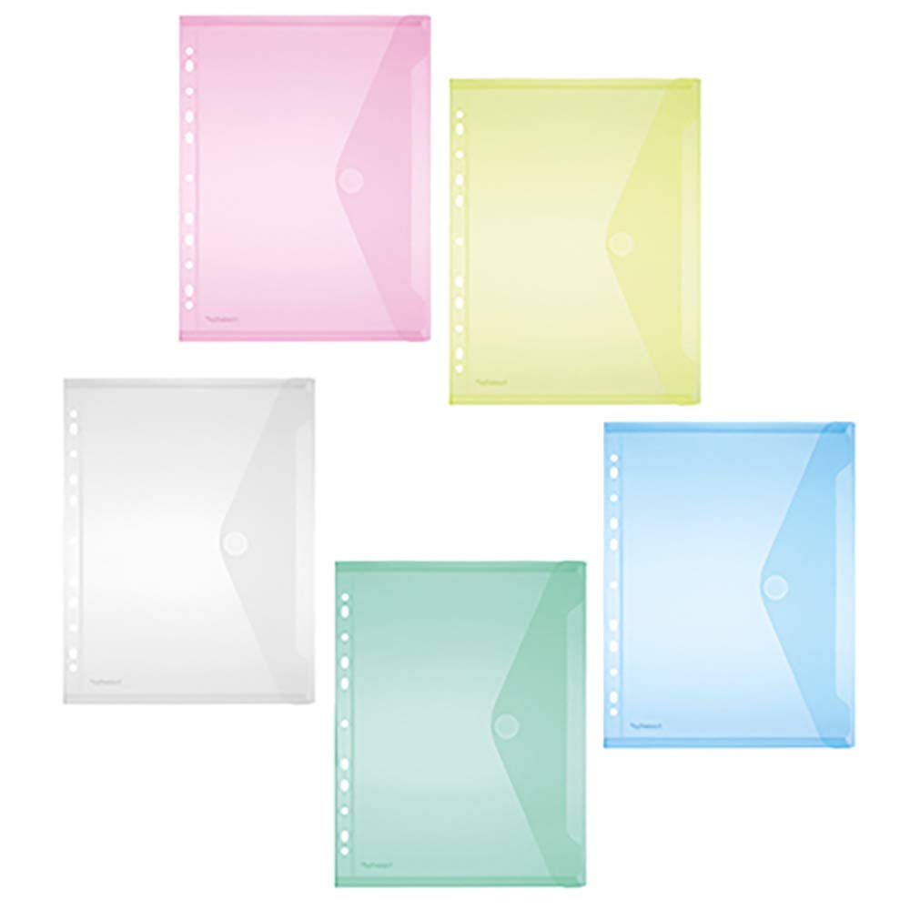 Transparent A4 Pocket with Flap and Perforated Edge Transparent Assorted PG/Pack of 10