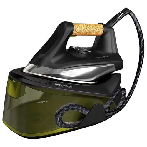 Easy Steam - Centro de planchado, Alta presión 6 bares, Golpe de vapor 270 g/min, Vapor continuo 110 g/min, Suela Airglide con depósito de 1.4 L, Modo Eco, Negro/Verde, VR7360