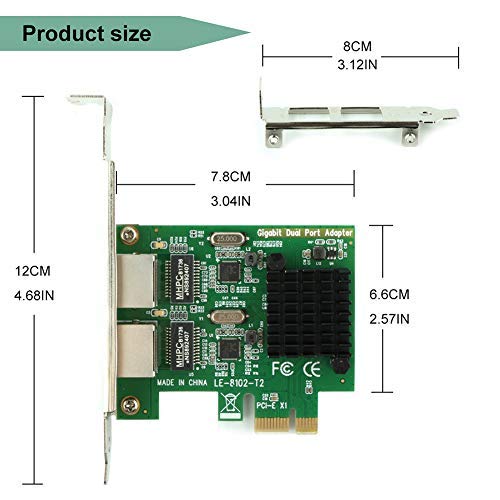 Ubit Gigabit LAN,Gigabit Ethernet PCI Express PCI-E Network Controller Card,10/100/1000mbps,Dual Port PCIE Server Network Interface Card, LAN Adapter Converter for Desktop PC(RJ45x2)