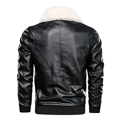 LUCAMORE Men's Leather Jacket Motorcycle Windproof Shearling Suede Stand Collar Zipper Outwear Coat Top Blouse M-4XL Black