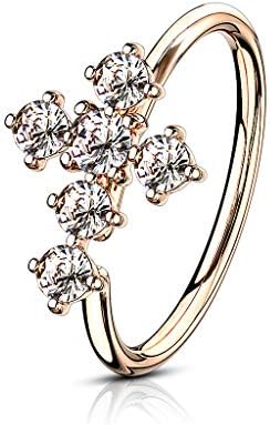 blue palm jewelry 20GA (0.8mm) 5/16" (8mm) CZ Cross Bendable Nose, Cartilage Hoop Rings N118