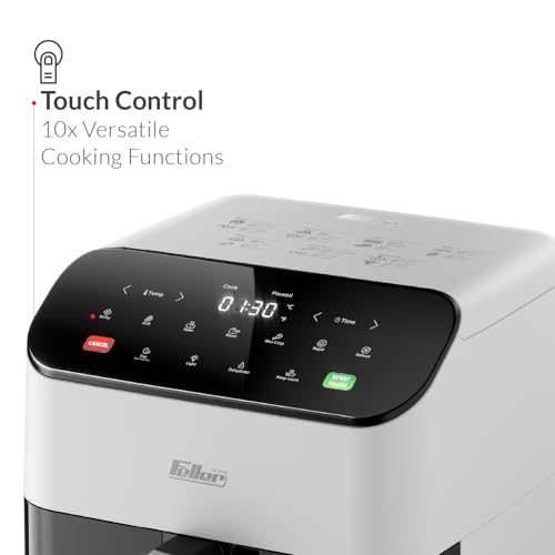 Feller Germany Air Fryer 1600 W, Large 5.5L Cap., Xcyclone-Tech, 4x Non-Stick Ceramic Coating,10 Cooking Functions, Touch Panel, Cool-Touch+Interior Lightning, AFR550, 2Y Guarantee-UAE Version (White)