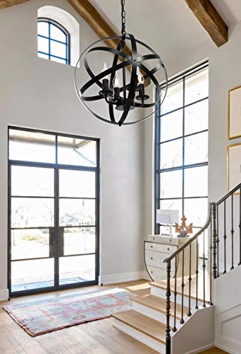Lika 4-Light Plug in Chandeliers 15.7" Farmhouse Rustic Industrial Pendant Hanging Lights with Metal Shade Black Chandelier for Dining Room, Kitchen, Foyer