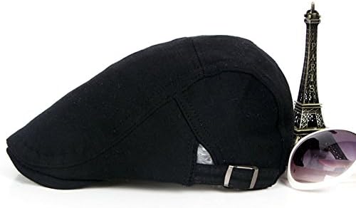 Men's Classic Retro Beret Hat Flat Cotton newsboy artist Cap Solid Color - Black