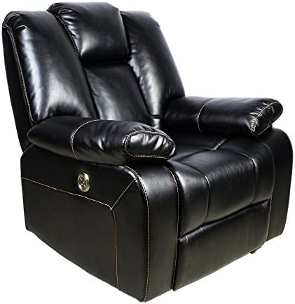 Power Recliner With USB Port, Adjustable Headrest,Leather Reclining Chair,BLACK
