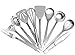 Stainless Steel Cooking Utensils (10-Piece Set); Kitchen Tool Set w/Whisk, Slotted Spatula, Plain Spatula, Potato Masher, Tongs, Spoon, Slotted Spoon, Soup Ladle, Spaghetti Server & Fork