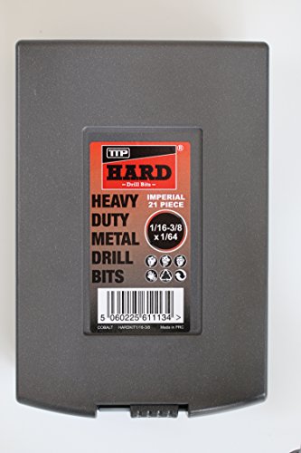 TTP HARD drills Set 1/16 To 3/8-Inch X 1/64 (21 Drill Bits), Imperial Cobalt Drill Set For Drilling Harder Metals Stainless Chrome Aluminum Cast Iron