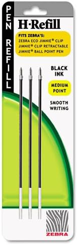 Zebra H-Refills for Jimnie Clip Retractable Ballpoint, Medium, Black, 3/Pack