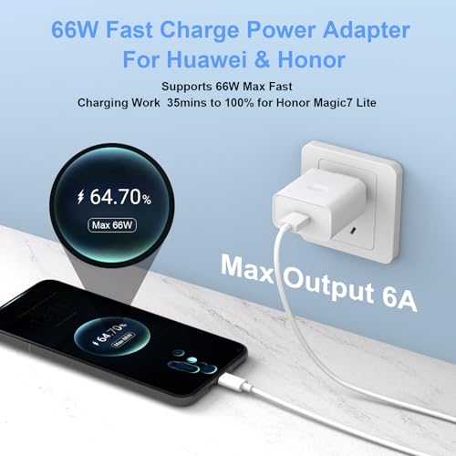 66W for Super-Charge Charger for Honor Magic7 6 Lite X8a X8c X8b X6b X7b, 6A 2M USB C Charging Cable Power Adapter for HONOR 90 400 200 70 Lite for HONOR Magic7 6 5 4 Lite Pro