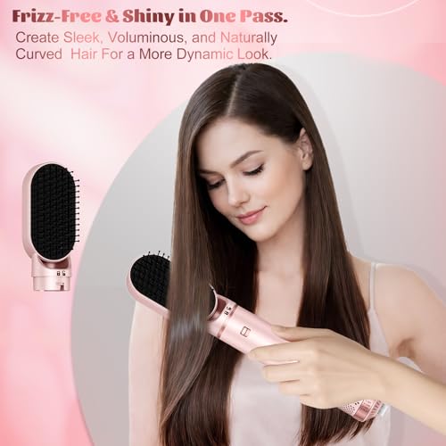 AVENHO 5 in 1 Hair Dryer Brush, Hot Air Brush with Detachable Heads, Straightener, Curling and Volumizer, Lightweight for Travel - Blush