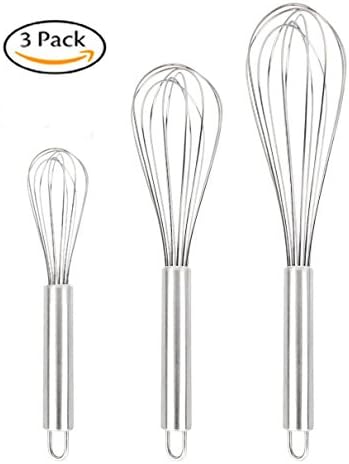 Liangxiang Stainless Steel Whisk, Kitchen Whisk, Balloon Whisk Set, Wire Whisk, Egg Frother, Milk & Egg Beater Blender, Kitchen Utensils for Blending Set of 3