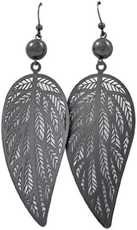 Large Leaf Earrings Die Cut Plated 3 1/2" Long Lightweight (#102) (Charcoal)