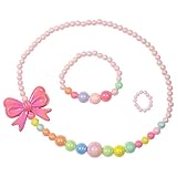 SmitCo LLC Jewelry Sets For Kids, Little Girls and Toddlers, Pink Stretch Bow Necklace/Bracelet Set