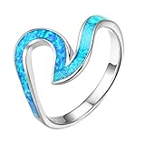 ACEFEEL Wave Ocean Beach Ring 925 sterling Silver Paved Created Opal Size 6