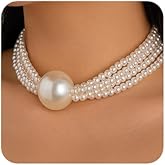 fxmimior Women Boho 1920s Pearls Choker Necklaces Gold Silver Dainty Pearls Layered Choker Necklaces Fashion Chunky Pendant Multilayer Adjustable Layering Chain Necklaces for Women