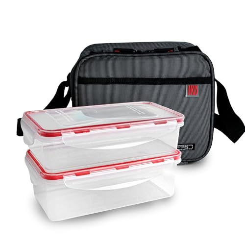 Bolsa Térmica Porta Alimentos 4,2 l - Set Bolsa Térmica con 2 Taper para Comida Hermético de 0.6l y 0.8l, Lunch Box de Paredes Extra-Gruesas con Efecto Nevera, Loncheras de Trabajo, Camping, Gris